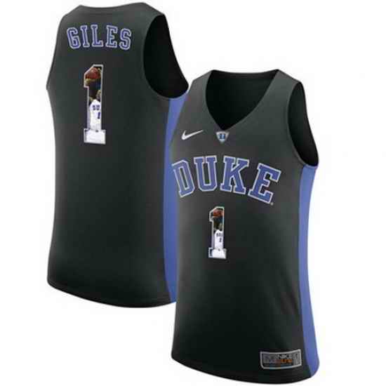 Duke Blue Devils 1 Harry Giles Blakc With Portrait Print College Basketball Jersey2